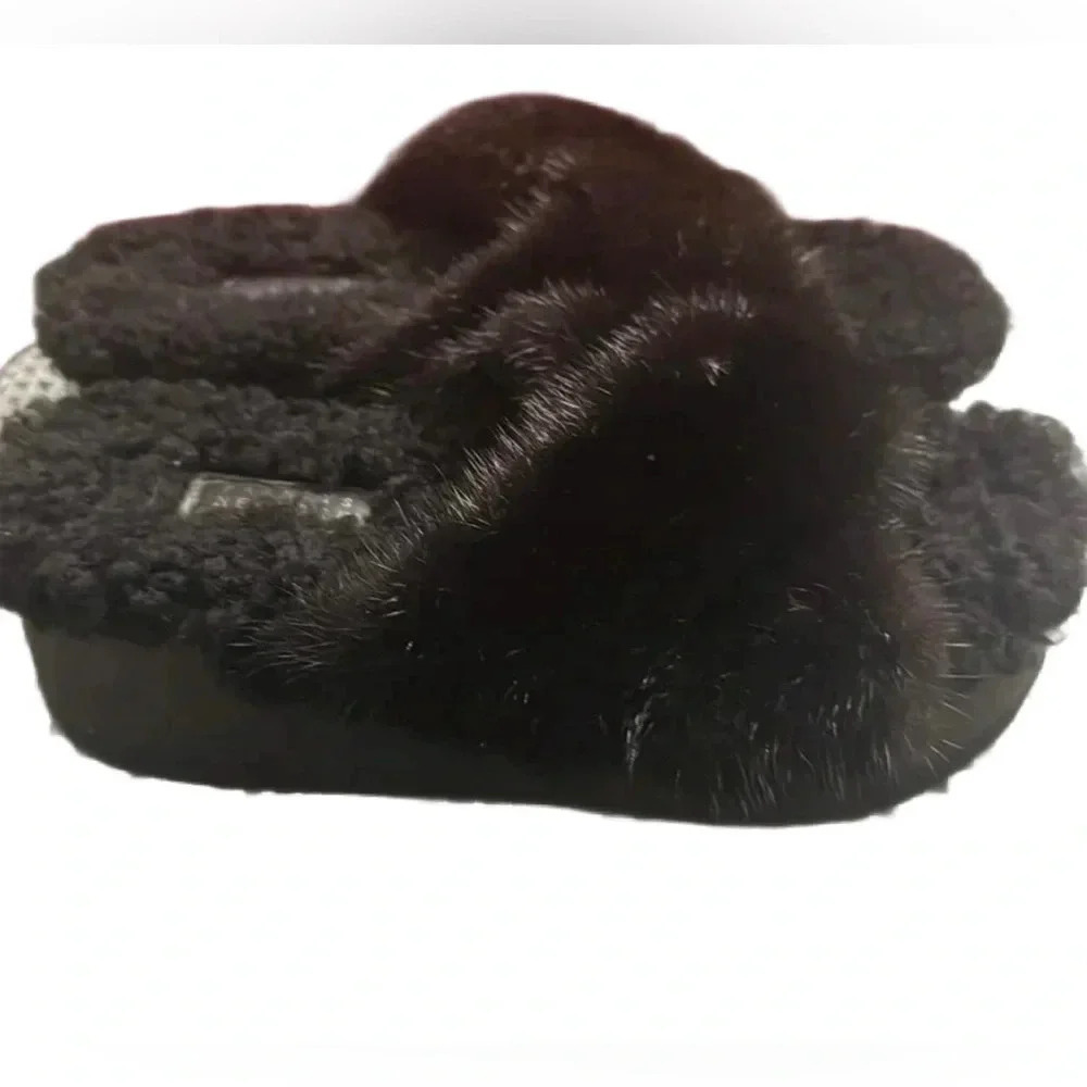 Barneys new york mink slides with stacked heel
NEW